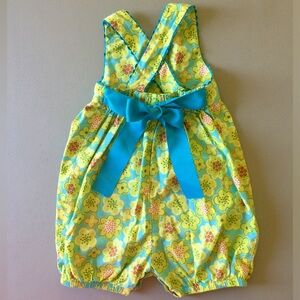 Vintage Just Ducky Sleeveless Romper Bow Girl’s 2T Floral Lime Aqua